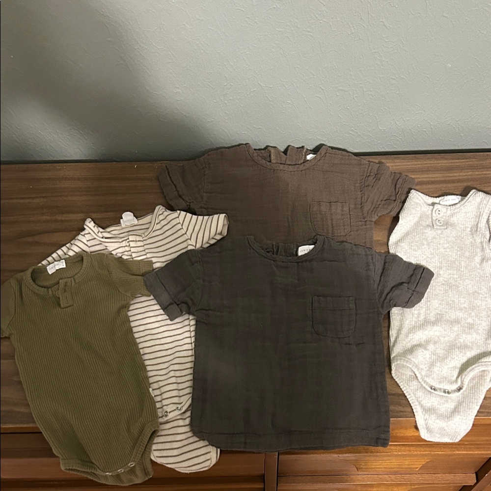 Jamie Kay Kids Short Sleeve Tees - Olive, Brown, Gray, Cream Stripe